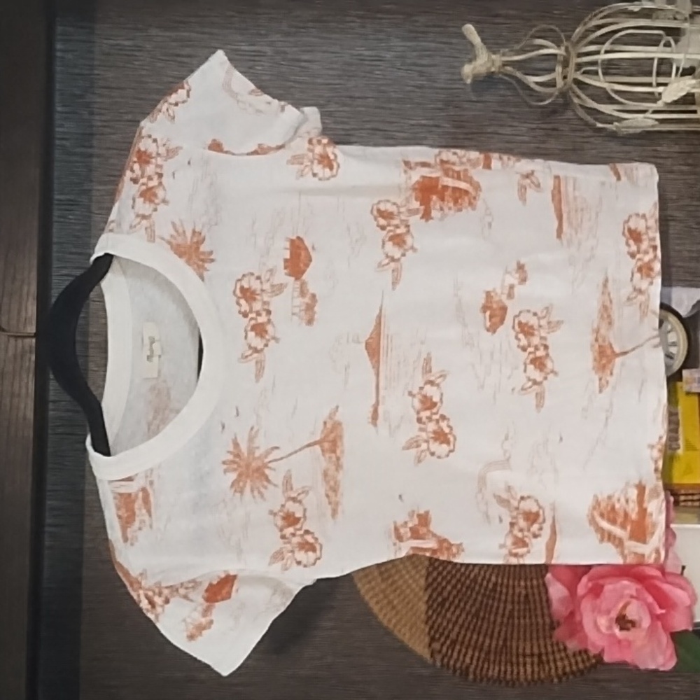 Madewell Shirt Orange Tropical Theme Short Sleeves Crew Neck Size XXS Sc…